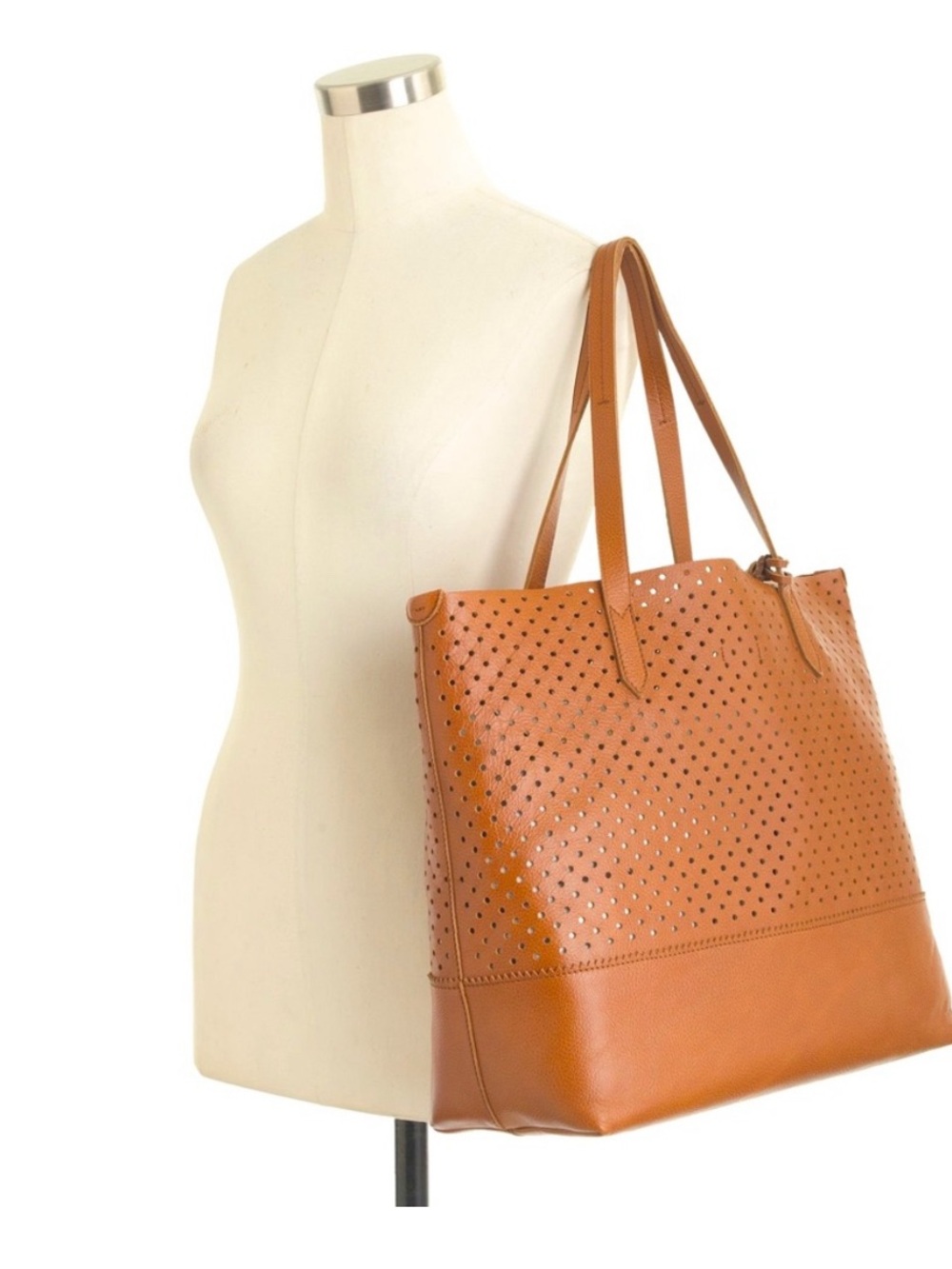 J. Crew Dot Perforated Downing Leather Tote - English Saddle